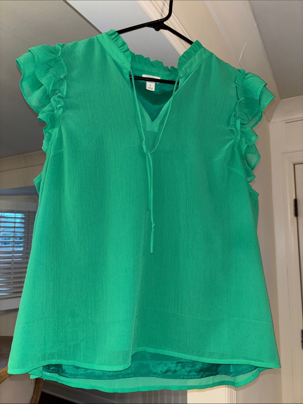 J. Crew Emerald Ruffle Sleeve Tie-Neck Blouse